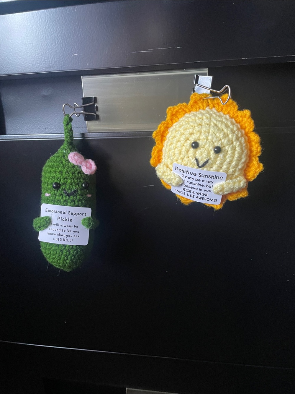Crocheted Pickle & Sunshine Plush - Green Pickle, Yellow Orange Sun